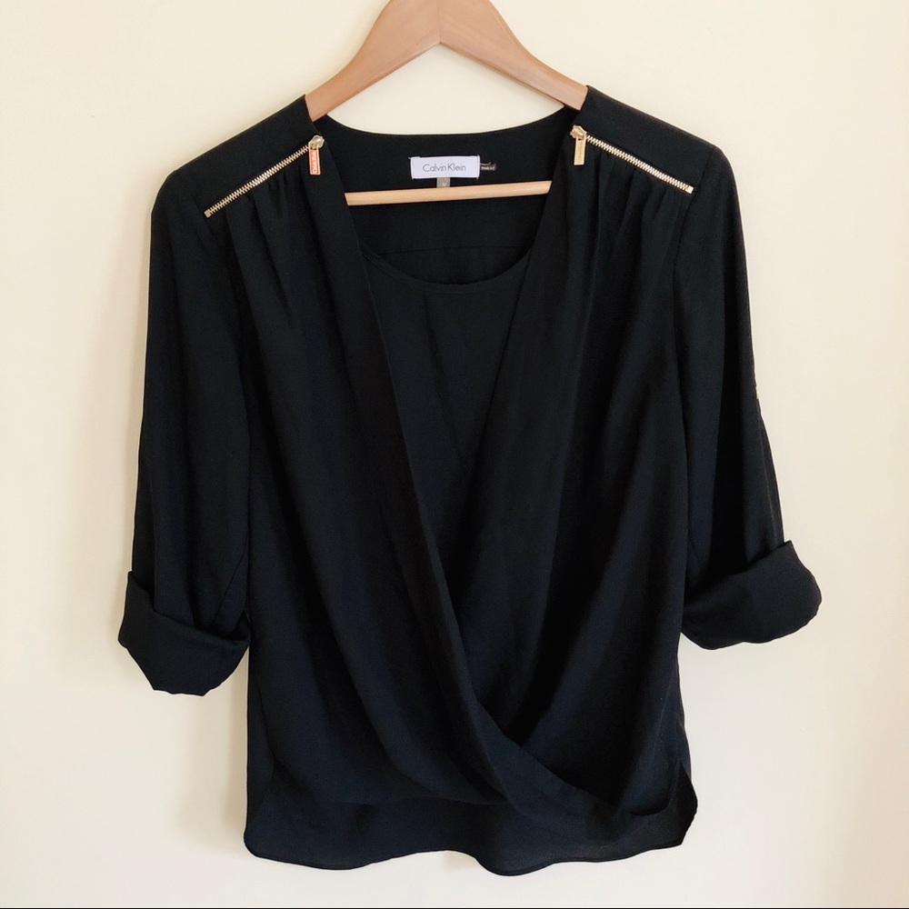 Calvin Klein Wrap Front Mock Blouse